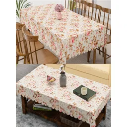 Kuber Industries Cream-Coloured 2 Pieces Floral 6-Seater Jute Table Cover & Dining Table-picture-39
