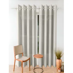 Kuber Industries Cream-Coloured 2 Pieces Striped Eyelet Door Curtain-picture-36