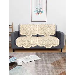 Kuber Industries Cream-Coloured 4 Pieces Self Design Cotton Sofa Covers-picture-21
