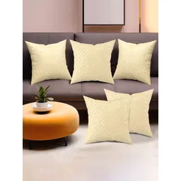 Kuber Industries Cream-Coloured 5 Pieces Self Design Velvet Square Cushion Covers-picture-38