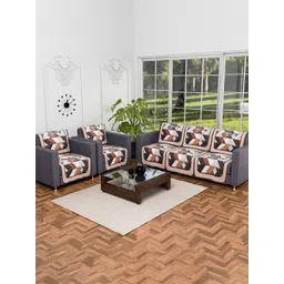 Kuber Industries Cream Coloured & 10 Pcs Printed 5-Seater Velvet Sofa Covers-image-24