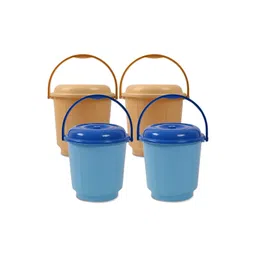 Kuber Industries Cream-Coloured & Blue 4 Pieces Glossy  Buckets With Lid 18 L Each-picture-29