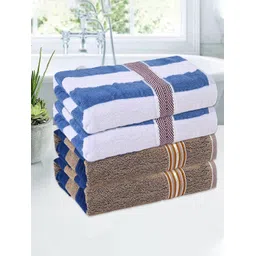 Kuber Industries Cream-Coloured & Blue 4 Pieces Striped Cotton 144 GSM Bath Towel-picture-33