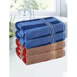 Kuber Industries Cream-Coloured & Blue 4 Pieces Striped Cotton 150 GSM Bath Towels-picture-35