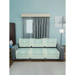 Kuber Industries Cream-Coloured & Blue Cotton Sofa Cover-picture-25