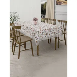 Kuber Industries Cream-Coloured & Blue Floral Waterproof 6-Seater Rectangle Table Cover-picture-30