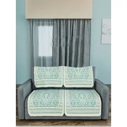 Kuber Industries Cream-Coloured & Blue Printed Cotton 4 Piece Sofa Cover-picture-27