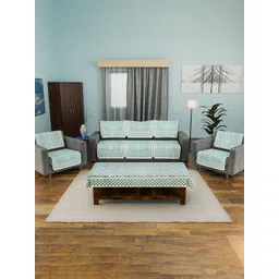 Kuber Industries Cream-Coloured & Blue Printed Cotton Sofa Cover-picture-24