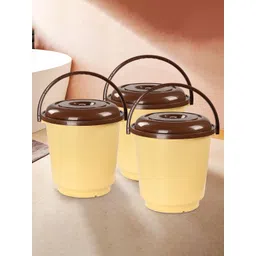 Kuber Industries Cream-Coloured & Brown 3 Pieces Bathroom Buckets-18 L-picture-34