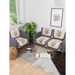 Kuber Industries Cream-Coloured & Brown 6 Pieces Printed 3 Seater Sofa Cover-picture-24