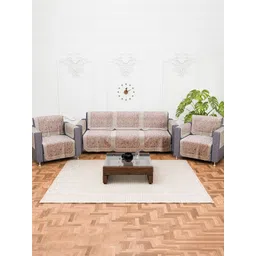 Kuber Industries Cream-Coloured & Brown Cotton Sofa Cover With Arms-picture-19