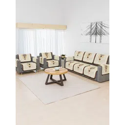Kuber Industries Cream-Coloured & Brown Cotton Sofa Cover With Arms-picture-21