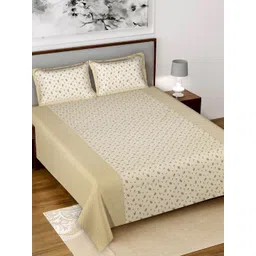 Kuber Industries Cream-Coloured & Brown Floral 144 TC King Bedsheet with 2 Pillow Covers-picture-25