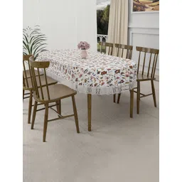 Kuber Industries Cream-Coloured & Brown Floral Waterproof 6-Seater Oval Table Cover-picture-27