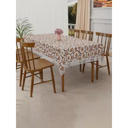 Kuber Industries Cream-Coloured & Brown Floral Waterproof 6-Seater Rectangle Table Cover-picture-28