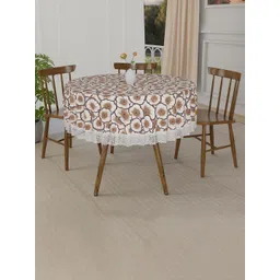 Kuber Industries Cream-Coloured & Brown Floral Waterproof Round 4-Seater Table Cover-picture-24