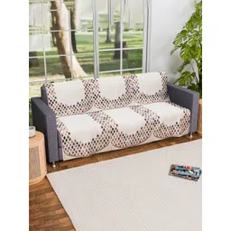 Kuber Industries Cream-Coloured & Brown Set Of 2 Printed 3 Seater Velvet Sofa Covers-image-28