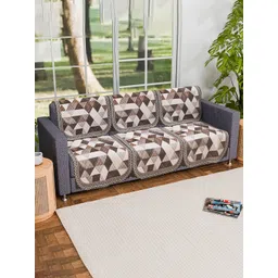 Kuber Industries Cream-Coloured & Brown Set Of 2 Printed 3 Seater Velvet Sofa Covers-picture-28