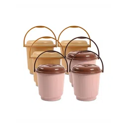 Kuber Industries Cream-Coloured & Pink 6 Pieces Bath Accessories Set-image-38