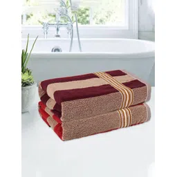 Kuber Industries Cream-Coloured & Red 2 Pieces Striped Cotton 150 GSM Bath Towels-picture-34