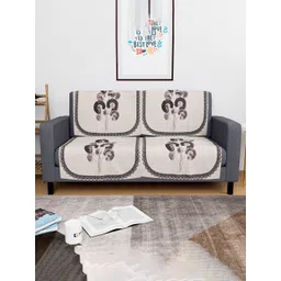 Kuber Industries Cream-Coloured Printed Velvet 4 Piece 2 Seater Sofa Cover image 1