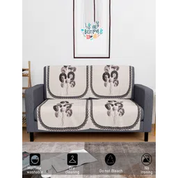 Kuber Industries Cream-Coloured Printed Velvet 4 Piece 2 Seater Sofa Cover image 4