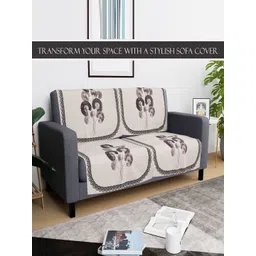 Kuber Industries Cream-Coloured Printed Velvet 4 Piece 2 Seater Sofa Cover image 2