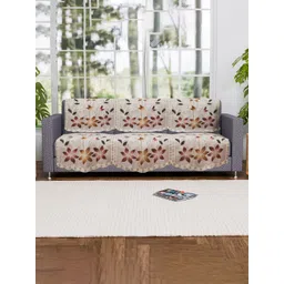Kuber Industries Cream-Coloured Set of 6 Floral Pure Cotton Three Seater Sofa Covers-picture-27
