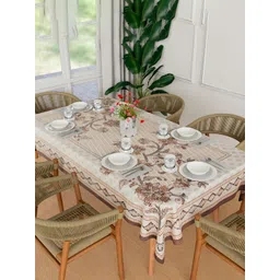 Kuber Industries Cream Floral Embroidered Anti Skid Cotton Rectangle Table Cover-picture-21