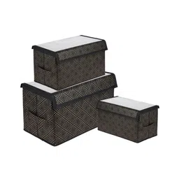 Kuber Industries Drawer Storage Box  Clothes Drawer Organizer with Handle  Transparent Lid with Velcro  Wardrobe Organizer for Books  Golden-Dot Dhakkan Storage Box  S  M  L  Pack of 3  Black-picture-11