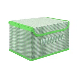 Kuber Industries Drawer Storage Box  Zig Zag Dhakkan Storage Box  Non-Woven Clothes Organizer For Toys  Storage Box with Handle  Large  Green-image-21
