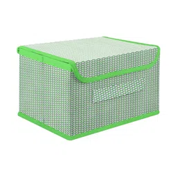 Kuber Industries Drawer Storage Box  Zig Zag Dhakkan Storage Box  Non-Woven Clothes Organizer For Toys  Storage Box with Handle  Medium  Green-image-19