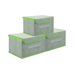 Kuber Industries Drawer Storage BoxZig Zag Dhakkan Storage BoxNon-Woven Clothes Organizer For ToysStorage Box with HandleSmallPack of 3Green-image-22