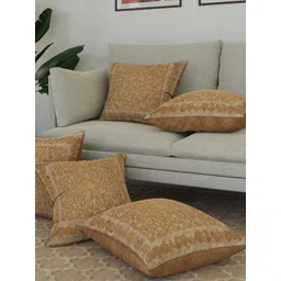 Kuber Industries Embossed Brown & Beige 5 Pieces Floral Square Cushion Covers-image-18