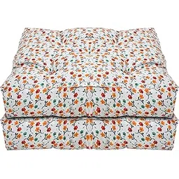 Kuber Industries Flower Printed Microfiber Square Chair Pad Seat Cushion for Rocking Chair, Office Chair, Dinning Chair, Indoor/Outdoor, 18 * 18 Inch- Pack of 2 (White)-picture-14