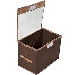 Kuber Industries Foldable Boxes For Storage - Multipurpose Storage Organizer For Clothes | Wardrobe | Closet | Toys | Books - Undergarment Organizer Basket With Handle And Lid (Brown)-image-22