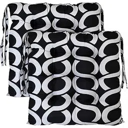 Kuber Industries Geometric Seamless Pattern Microfiber Square Chair Pad Seat Cushion for Rocking Chair, Office Chair, Dinning Chair, Indoor/Outdoor with Ties, 18 * 18 Inch- Pack of 2 (Black)-picture-15