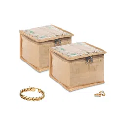 Kuber Industries Gold 2 Pcs Satin Makeup Pouch Bag & 10 Compartment Jewellery Organiser-image-8