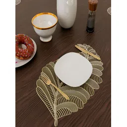 Kuber Industries Gold Toned 6 Pcs Leaf Shape Table Placemats-picture-18