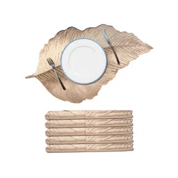 Kuber Industries Gold-Toned 6 Pieces Emboss Leaf Anti-Slip Table Placemats-picture-31