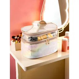 Kuber Industries Gold Toned Self Design Water Resistant Makeup Organiser-image-18