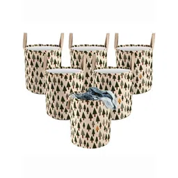 Kuber Industries Green & Beige 6 Pieces Printed Cotton Foldable Laundry Bag 60 L Each-picture-27