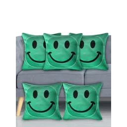 Kuber Industries Green & Black Set of 5 Velvet Square Cushion Covers-picture-21