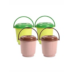 Kuber Industries Green & Brown 4 Pieces Buckets With Lid 18L Each-picture-24