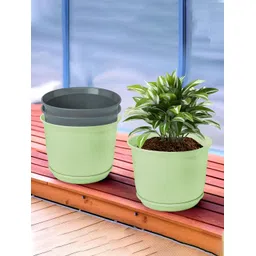 Kuber Industries Green & Grey 4 Pieces Flower Pot Planters With Tray-picture-25