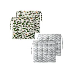 Kuber Industries Green & Grey 4 Pieces Printed Cotton Comfort Chair Pads-picture-16