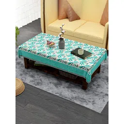 Kuber Industries Green & Grey Geometric Printed Velvet Anti-Skid 4-Seater Table Cover-picture-31