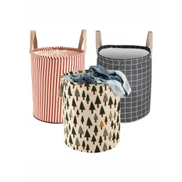 Kuber Industries Green & Maroon 3 Pieces Printed  Cotton Foldable Laundry Bag 60 L-picture-19