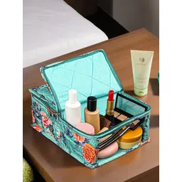 Kuber Industries Green & Pink Printed Two Partitions Makeup Organiser-picture-13