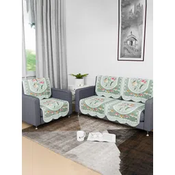 Kuber Industries Green & Red 6 Pieces Floral Printed Cotton 3 Seater Sofa Covers-picture-33